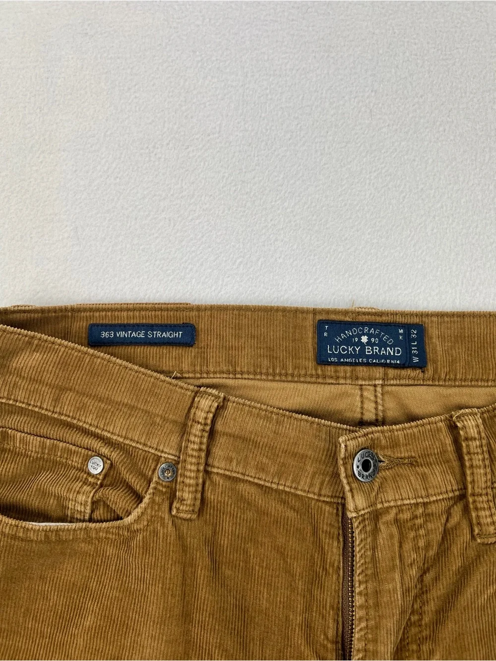 Lucky Brand 363 Vintage Straight Leg Brown Corduroy Pants Mens Size 31x32